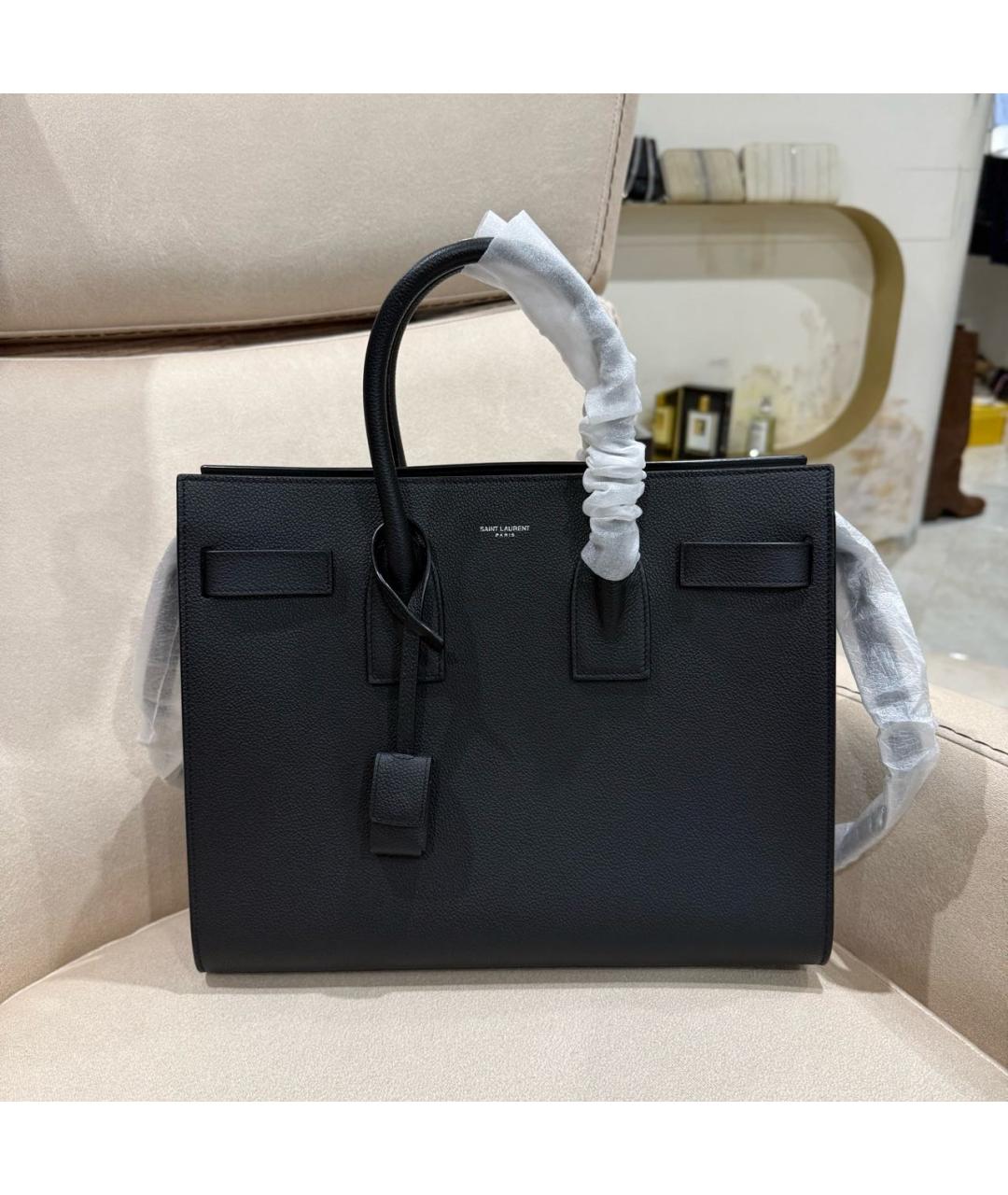 SAINT LAURENT Черная кожаная сумка через плечо, фото 2