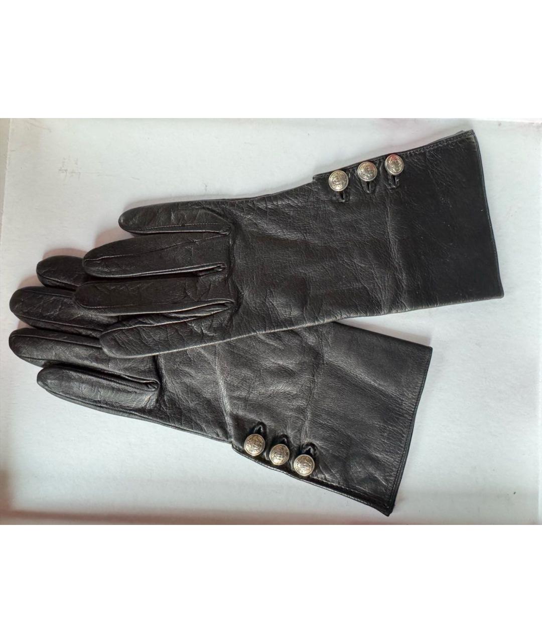 VERSACE Черные кожаные перчатки, фото 4
