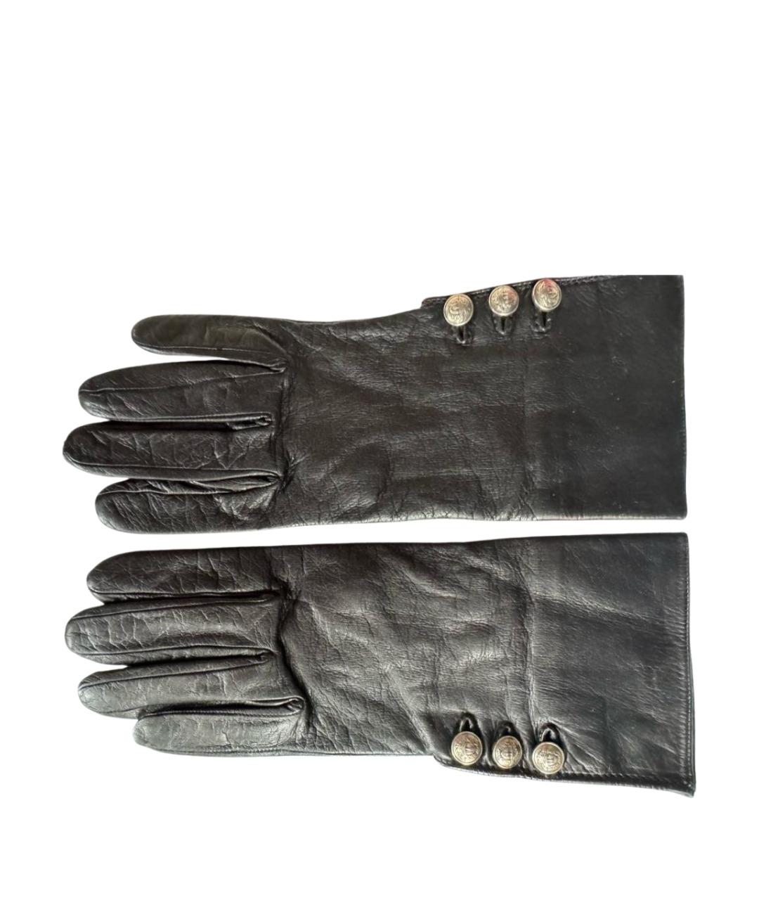 VERSACE Черные кожаные перчатки, фото 1