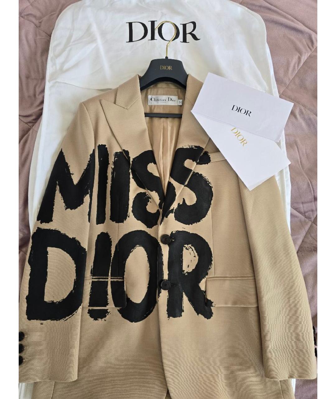CHRISTIAN DIOR Бежевый хлопковый жакет/пиджак, фото 2