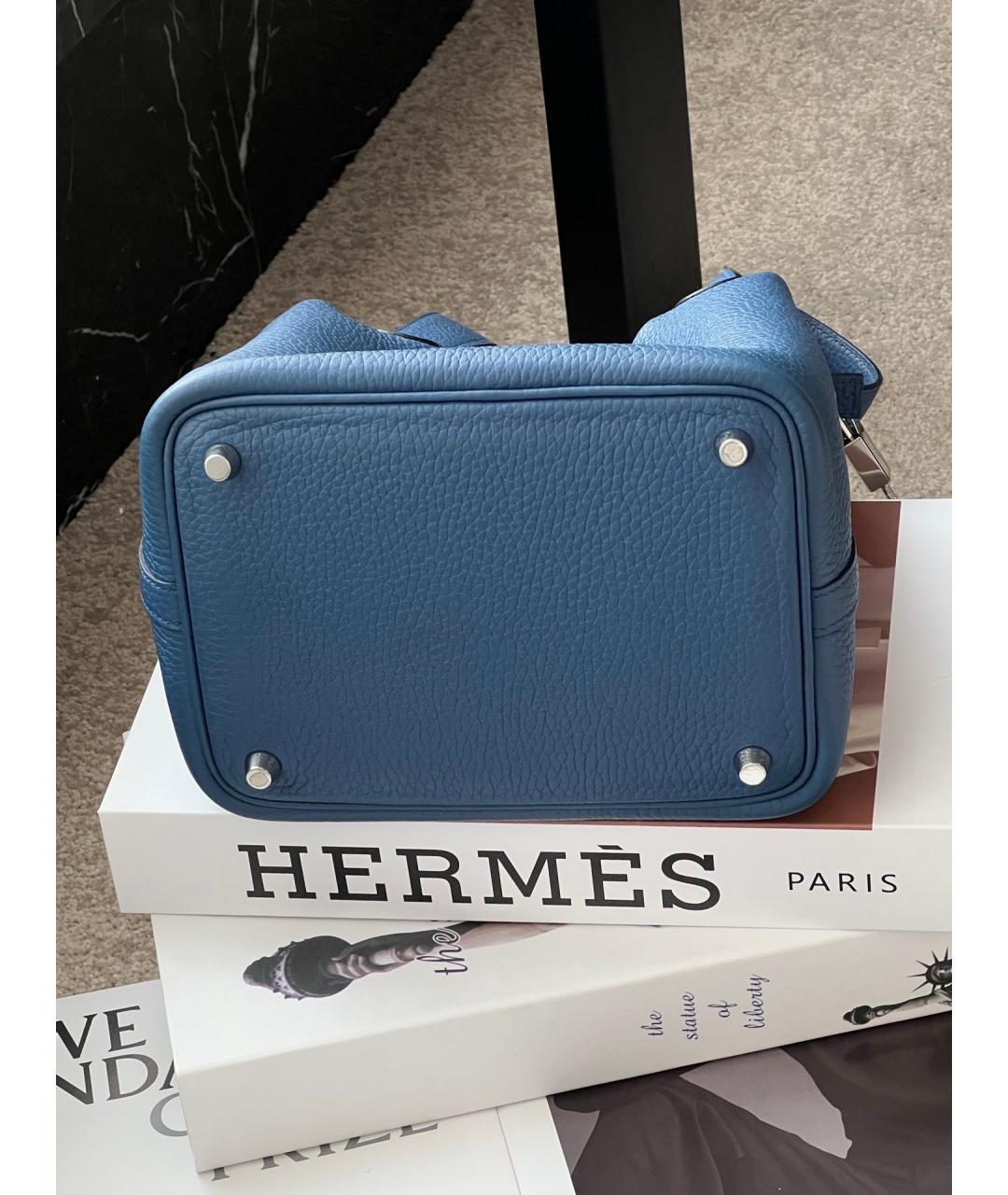 HERMES Синяя кожаная сумка с короткими ручками, фото 5