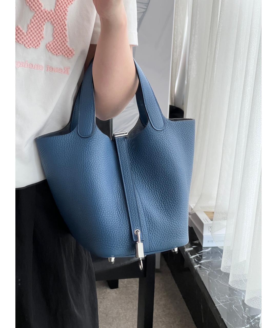 HERMES Синяя кожаная сумка с короткими ручками, фото 8