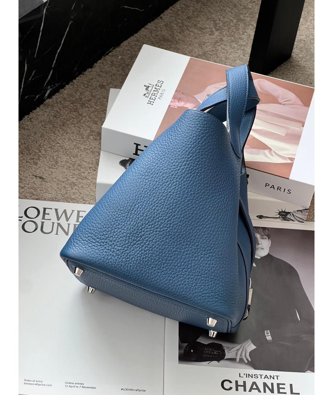 HERMES Синяя кожаная сумка с короткими ручками, фото 3