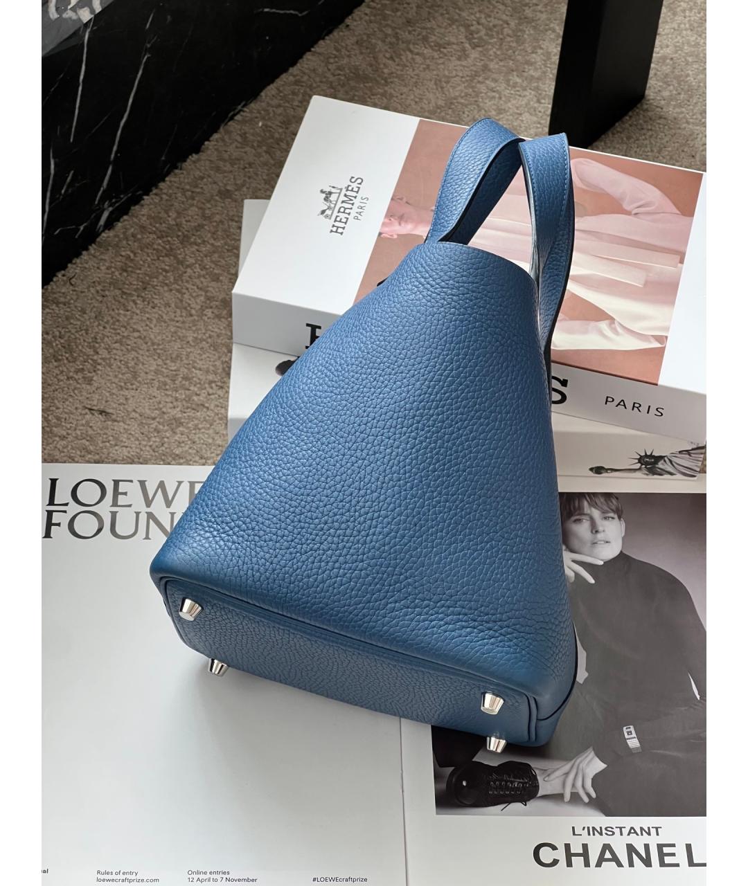 HERMES Синяя кожаная сумка с короткими ручками, фото 4