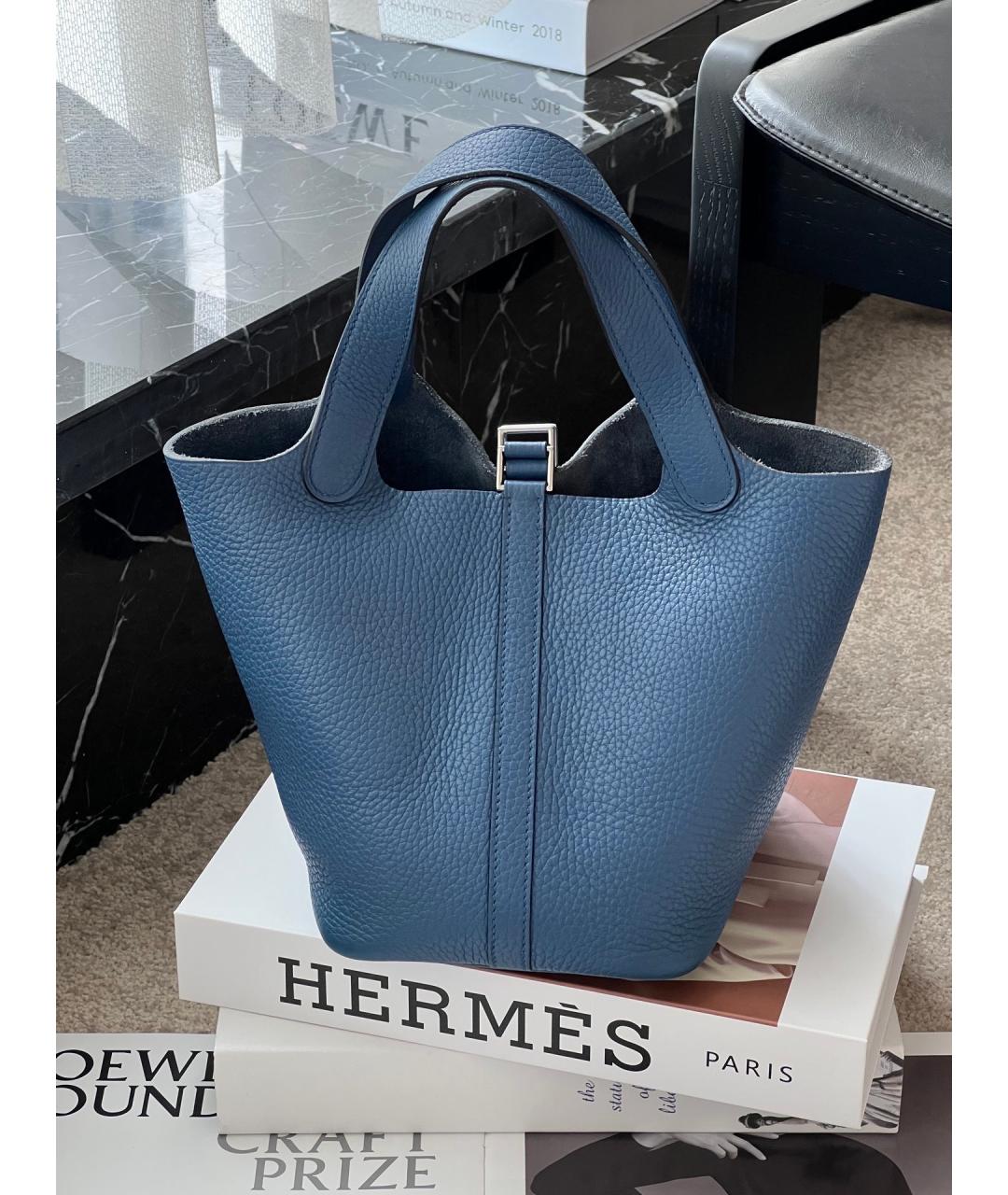 HERMES Синяя кожаная сумка с короткими ручками, фото 2