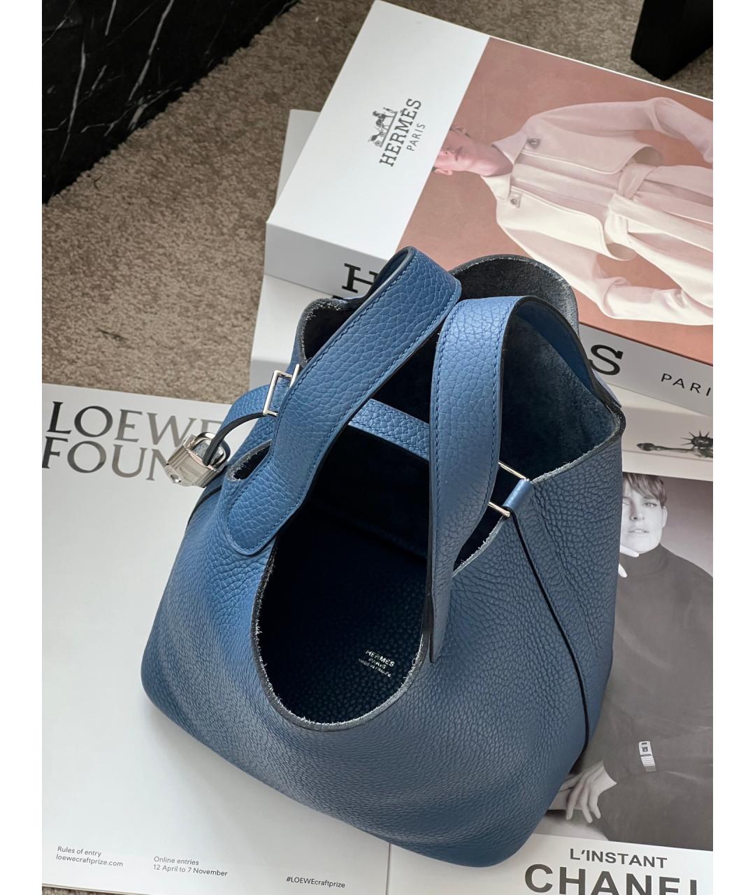HERMES Синяя кожаная сумка с короткими ручками, фото 6