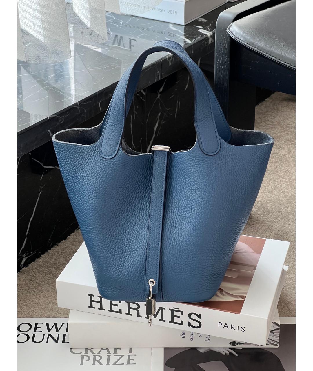 HERMES Синяя кожаная сумка с короткими ручками, фото 9