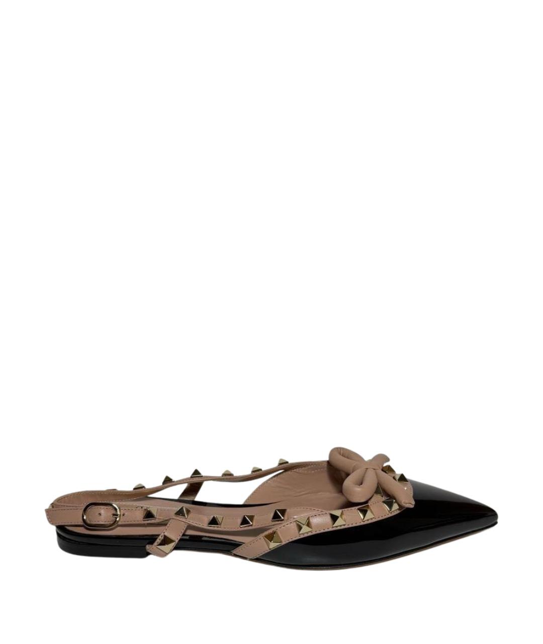 VALENTINO Черные лодочки на низком каблуке из лакированной кожи, фото 1