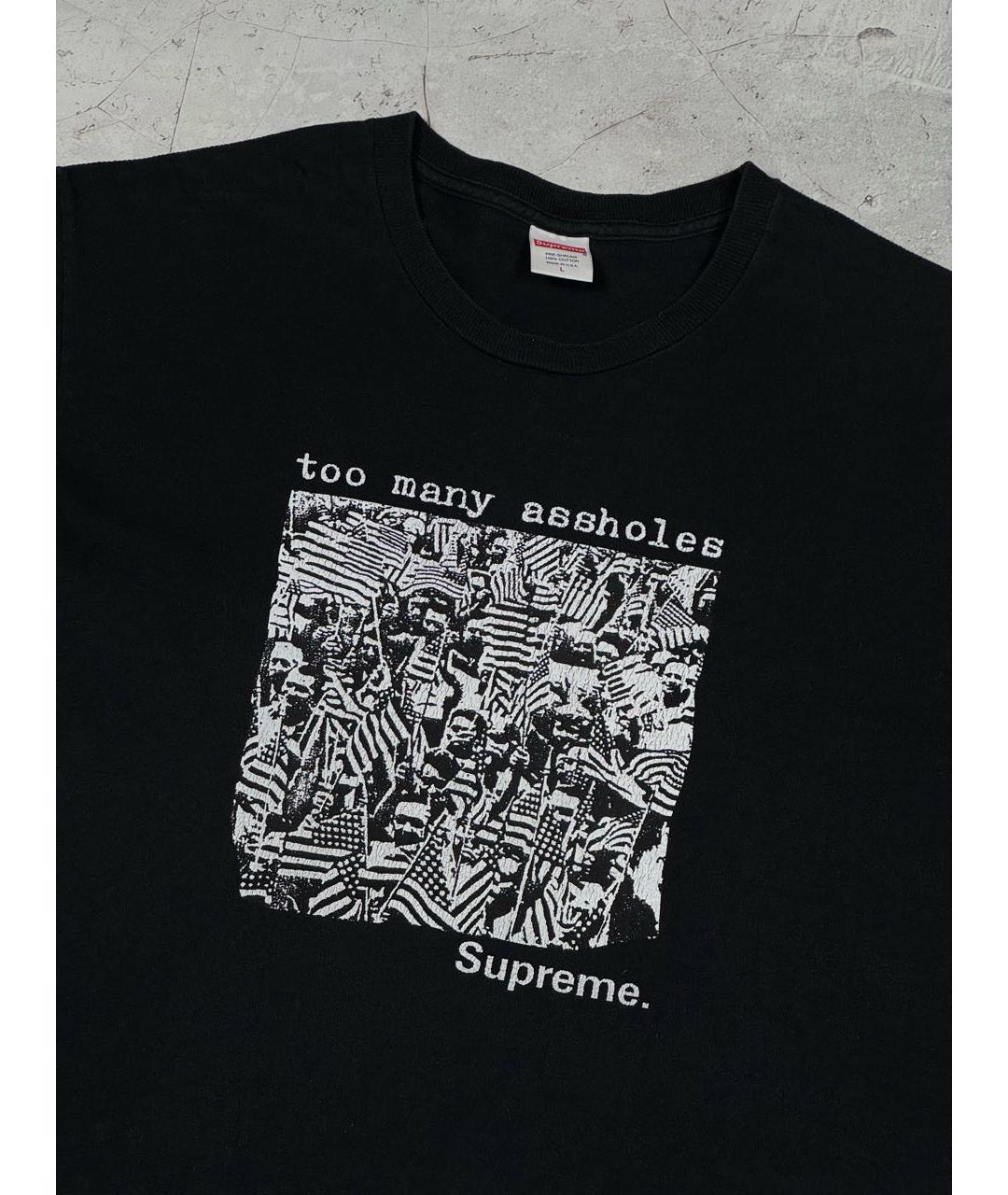 SUPREME Черная хлопковая футболка, фото 3