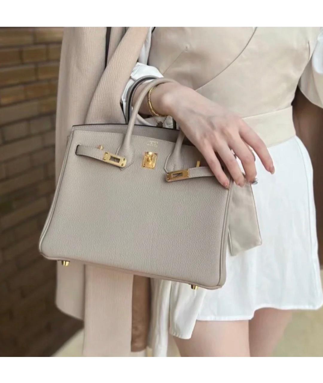 HERMES Серая кожаная сумка тоут, фото 8