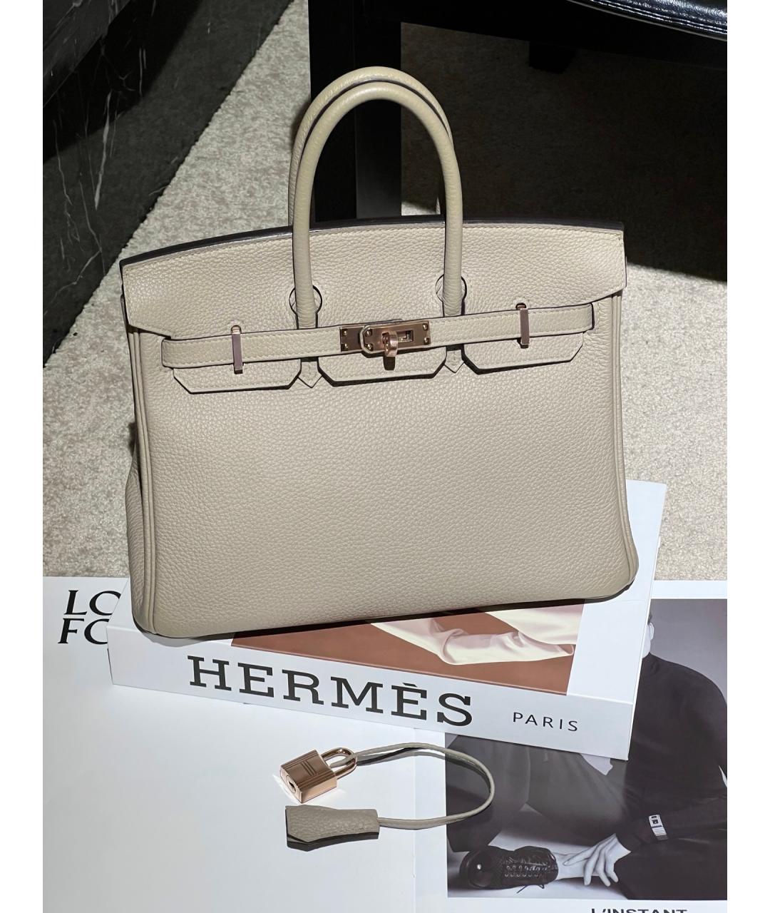 HERMES Серая кожаная сумка тоут, фото 9