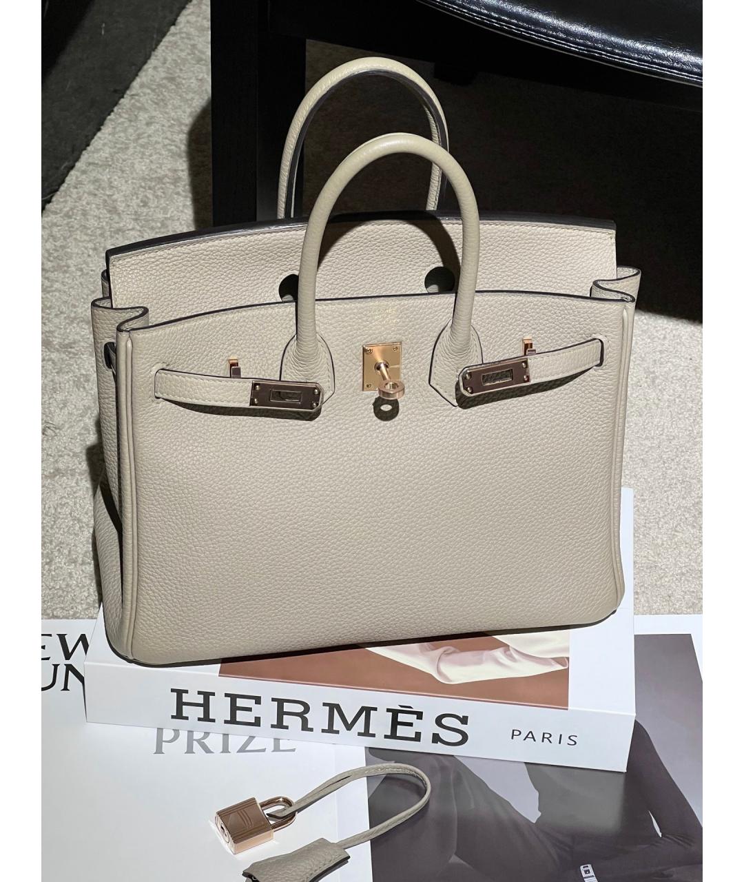 HERMES Серая кожаная сумка тоут, фото 6