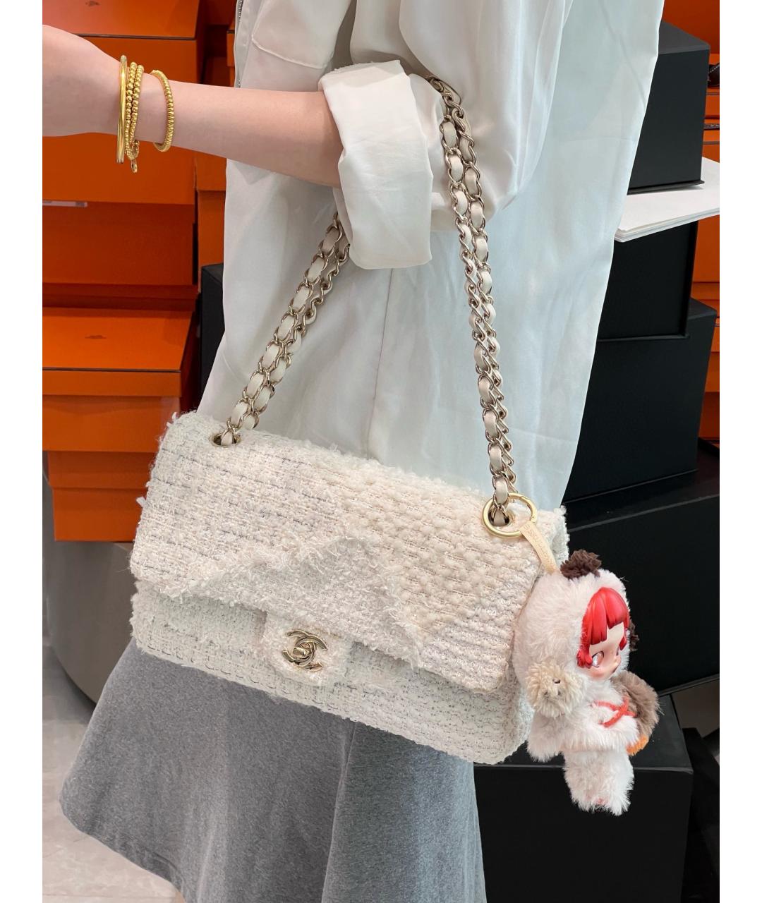 CHANEL Белая твидовая сумка через плечо, фото 8