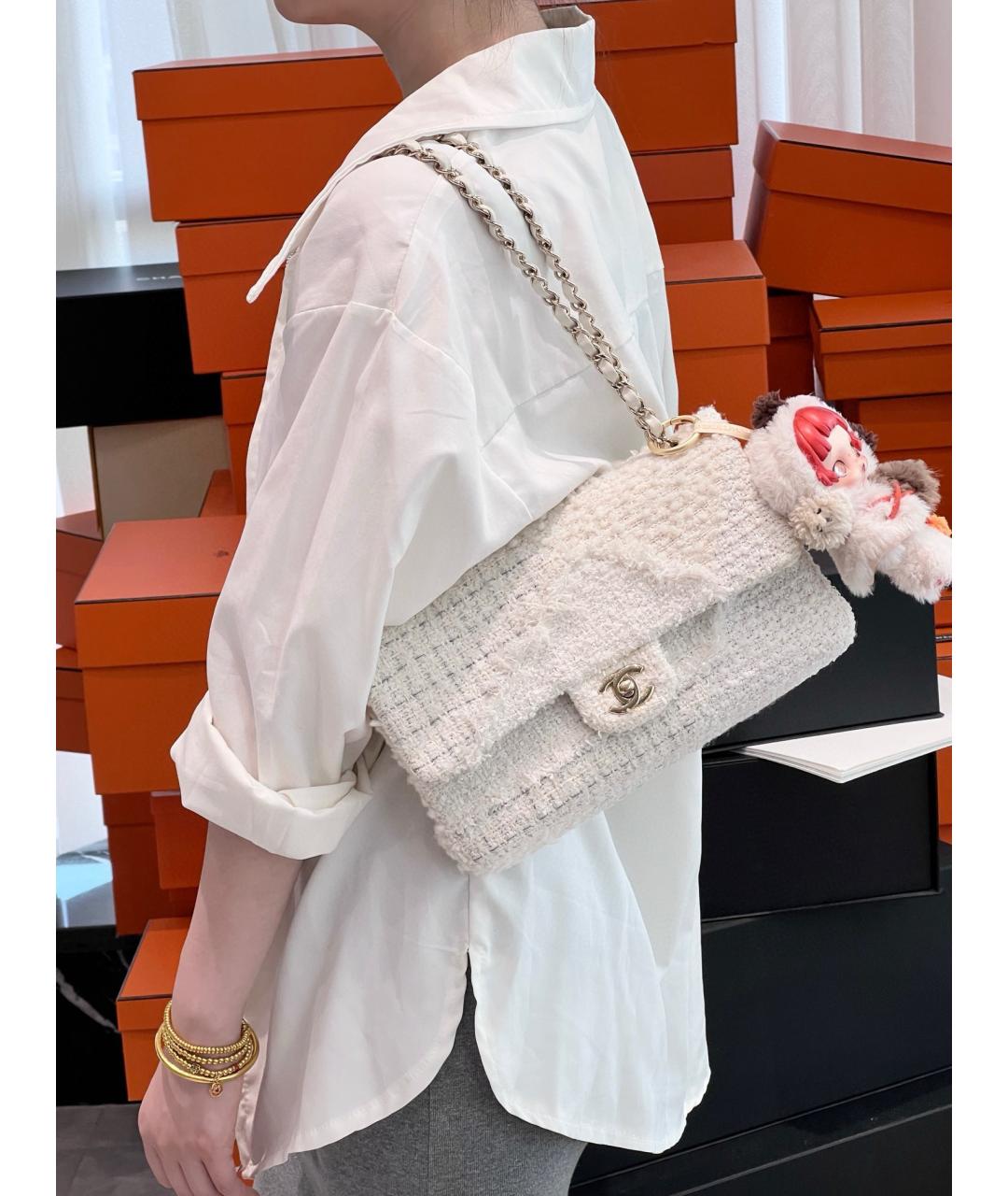 CHANEL Белая твидовая сумка через плечо, фото 9