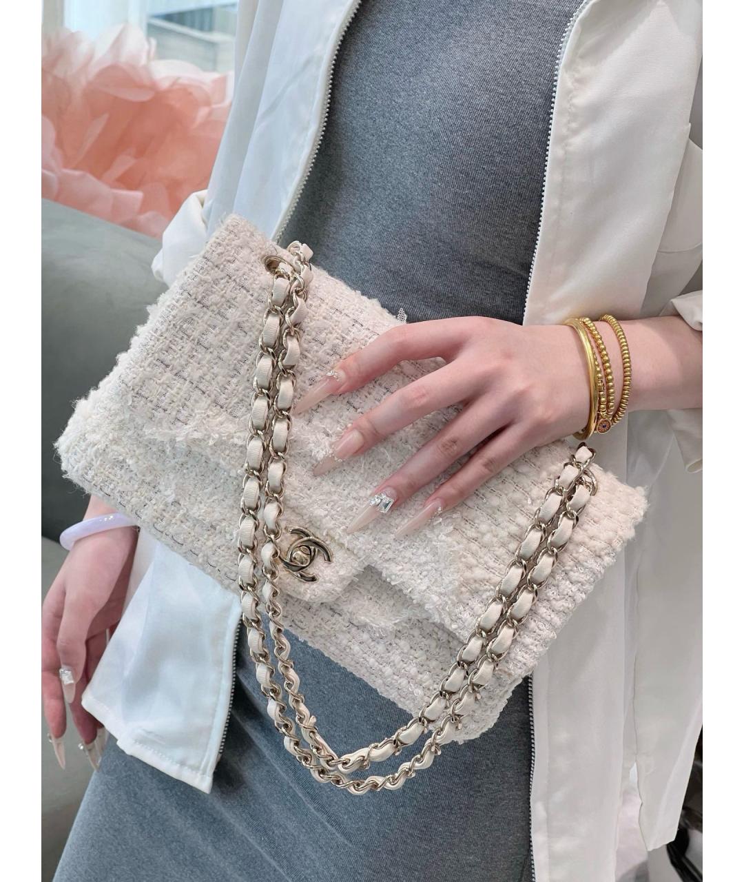 CHANEL Белая твидовая сумка через плечо, фото 7