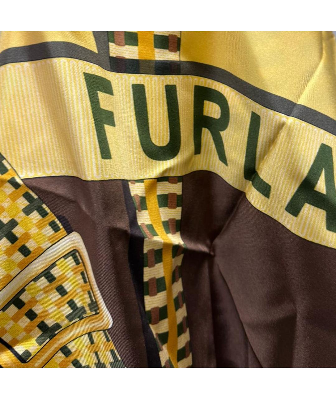 FURLA Желтый шелковый платок, фото 3