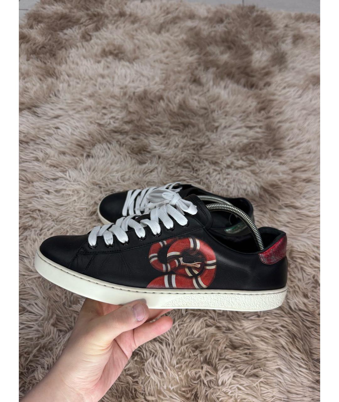 GUCCI Черные кожаные низкие кроссовки / кеды, фото 3