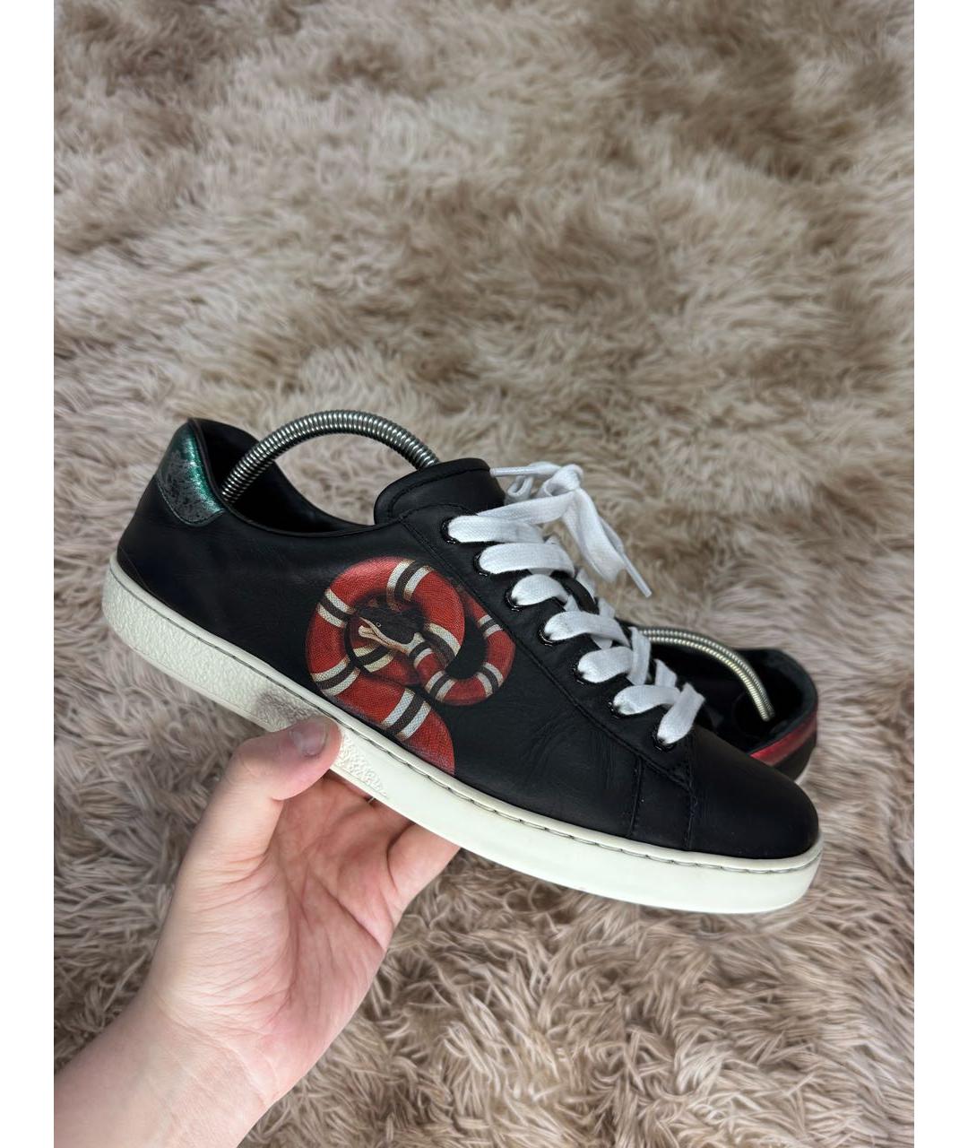 GUCCI Черные кожаные низкие кроссовки / кеды, фото 9