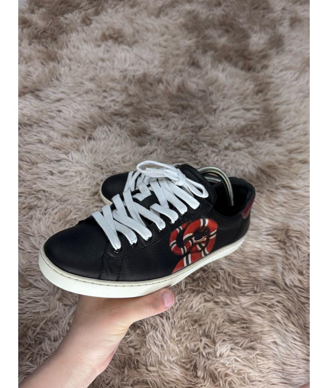 GUCCI Черные кожаные низкие кроссовки / кеды, фото 2