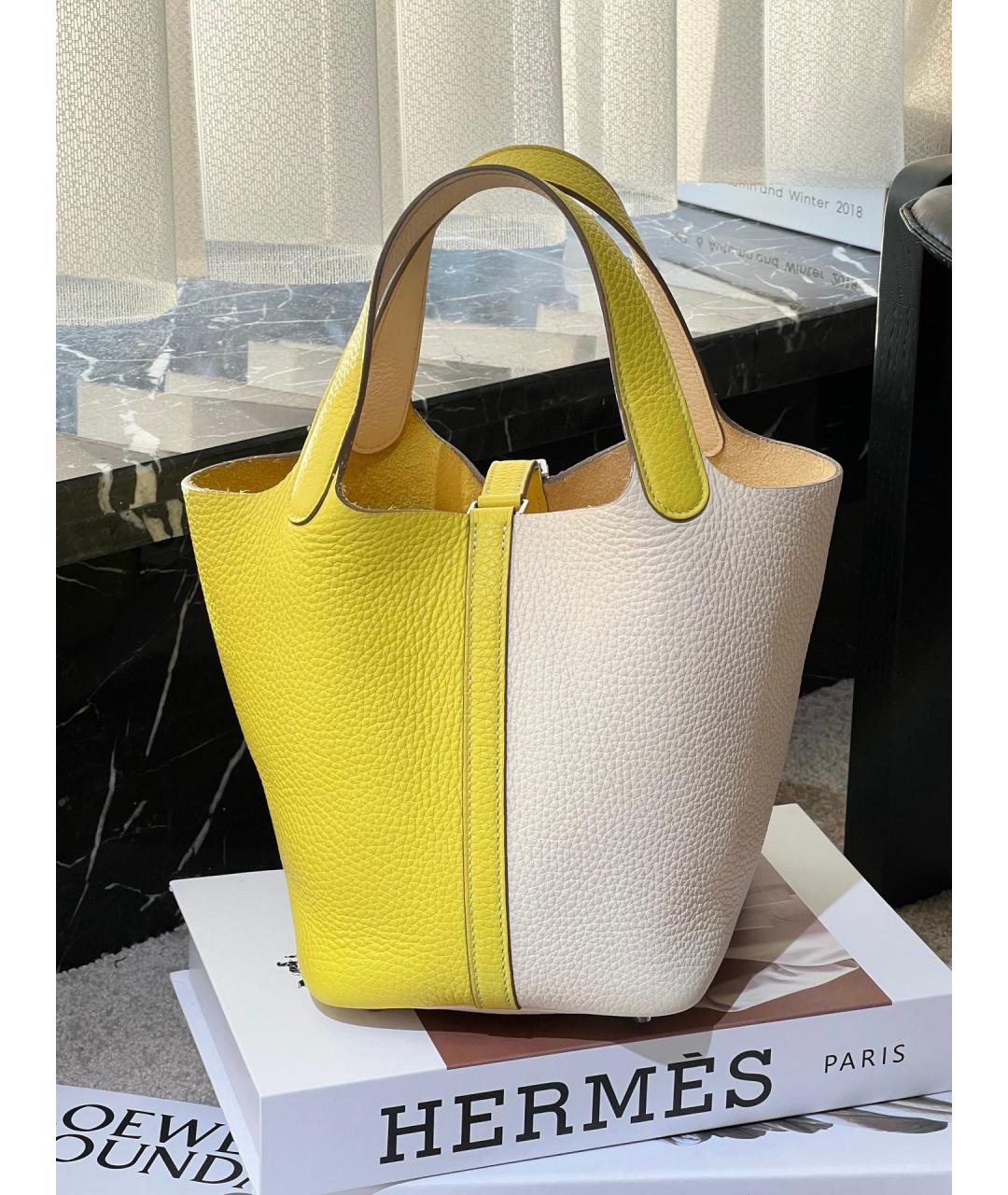 HERMES Желтая кожаная сумка с короткими ручками, фото 2