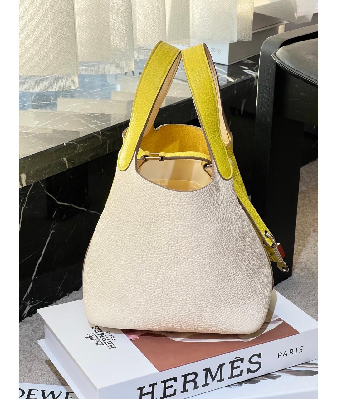 HERMES Желтая кожаная сумка с короткими ручками, фото 3