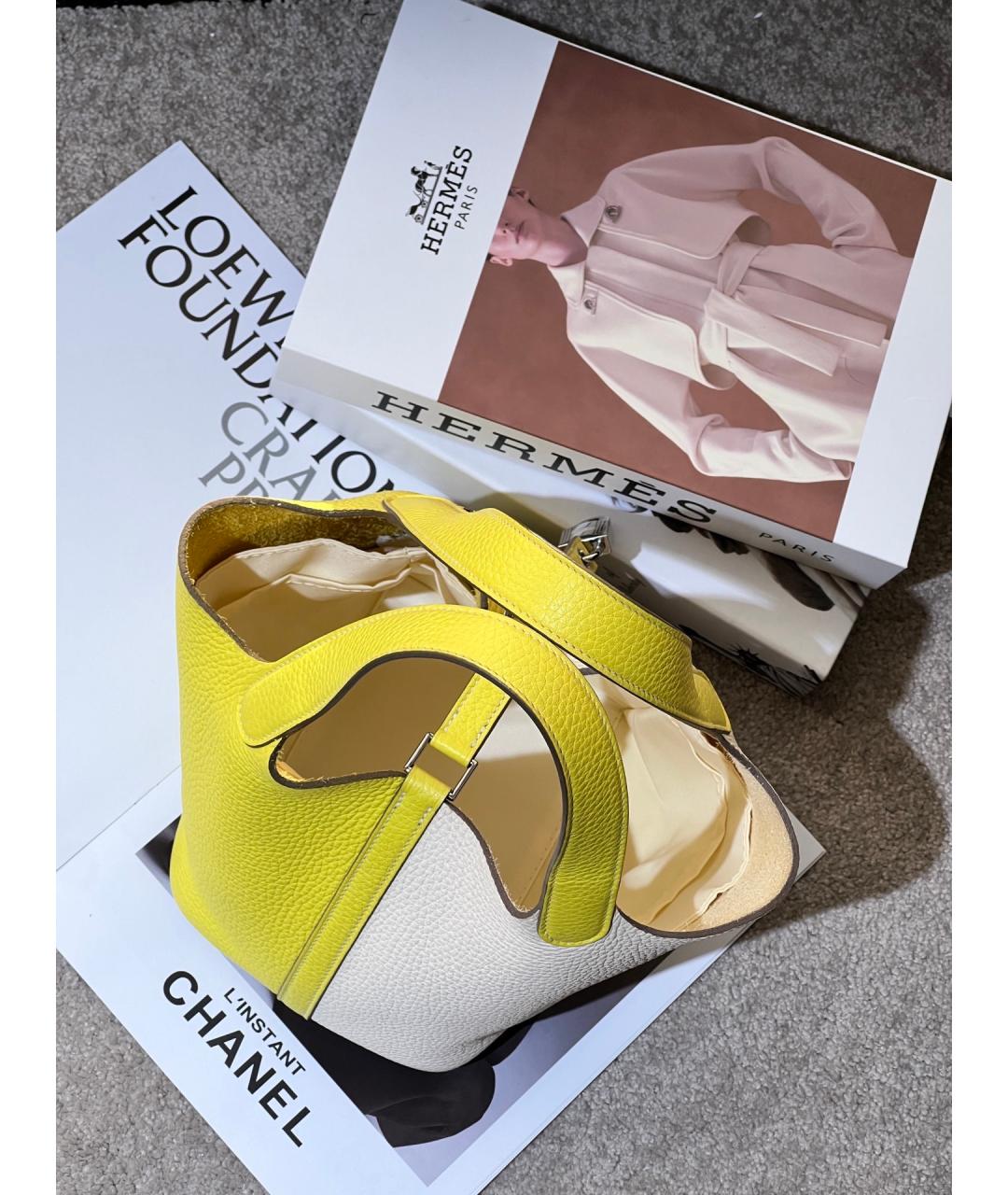 HERMES Желтая кожаная сумка с короткими ручками, фото 6
