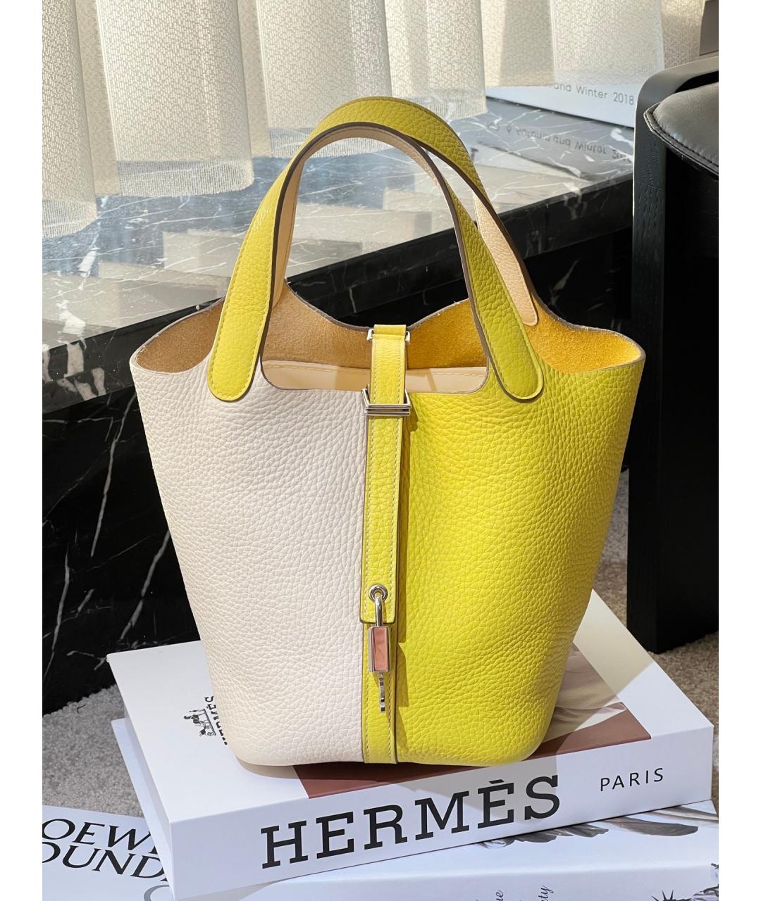 HERMES Желтая кожаная сумка с короткими ручками, фото 9