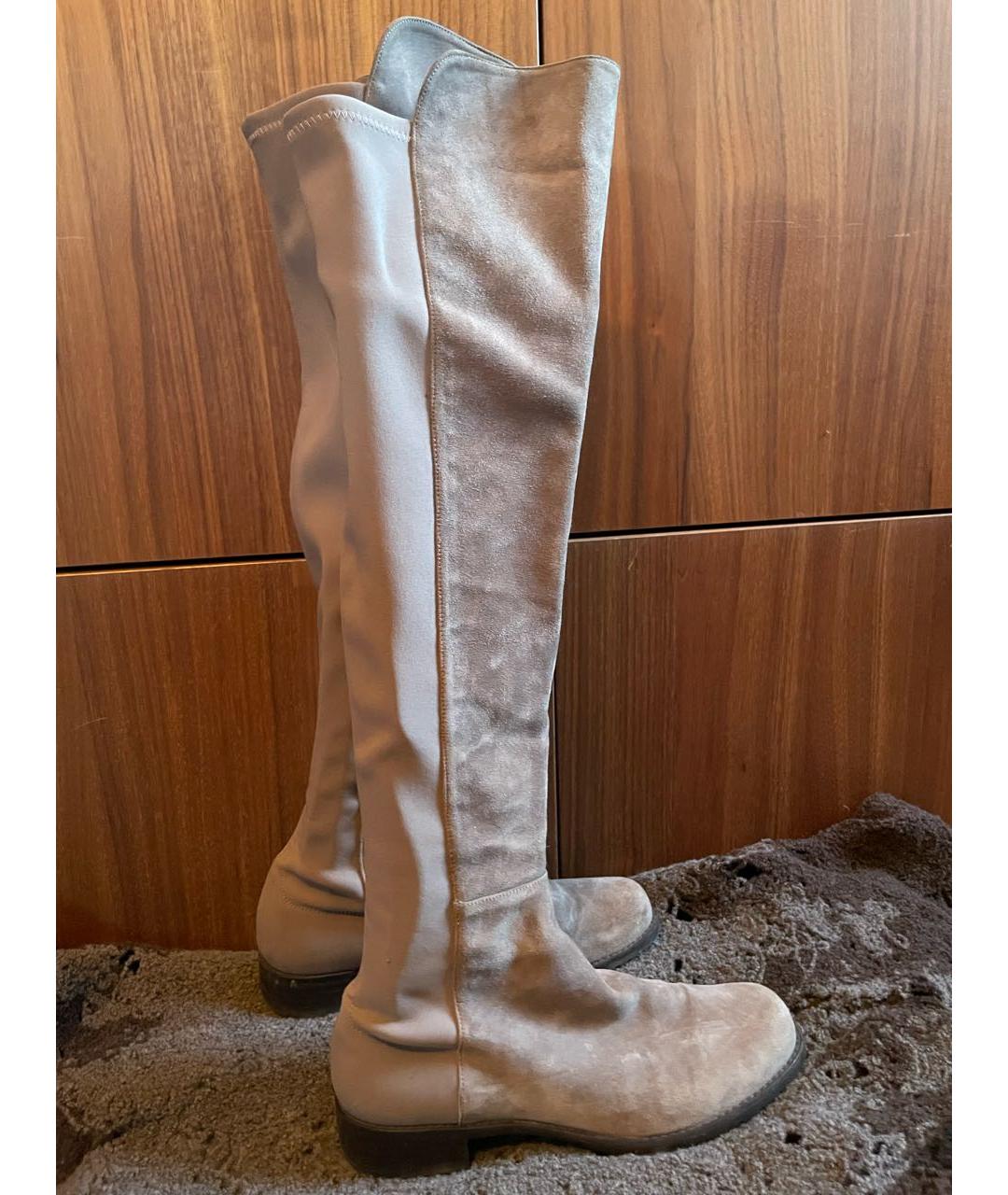 STUART WEITZMAN Бежевые замшевые ботфорты, фото 8