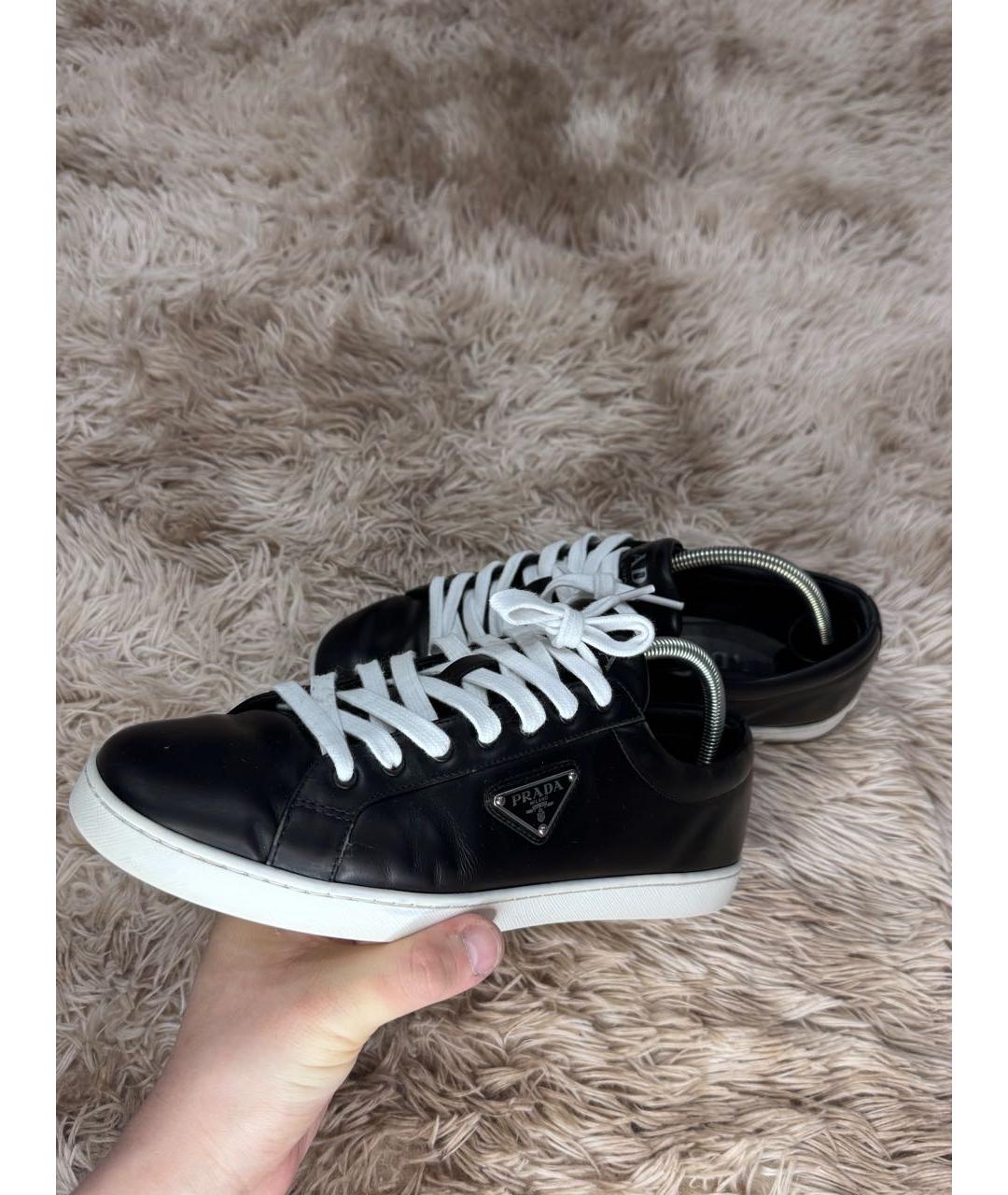 PRADA Черные кожаные низкие кроссовки / кеды, фото 3