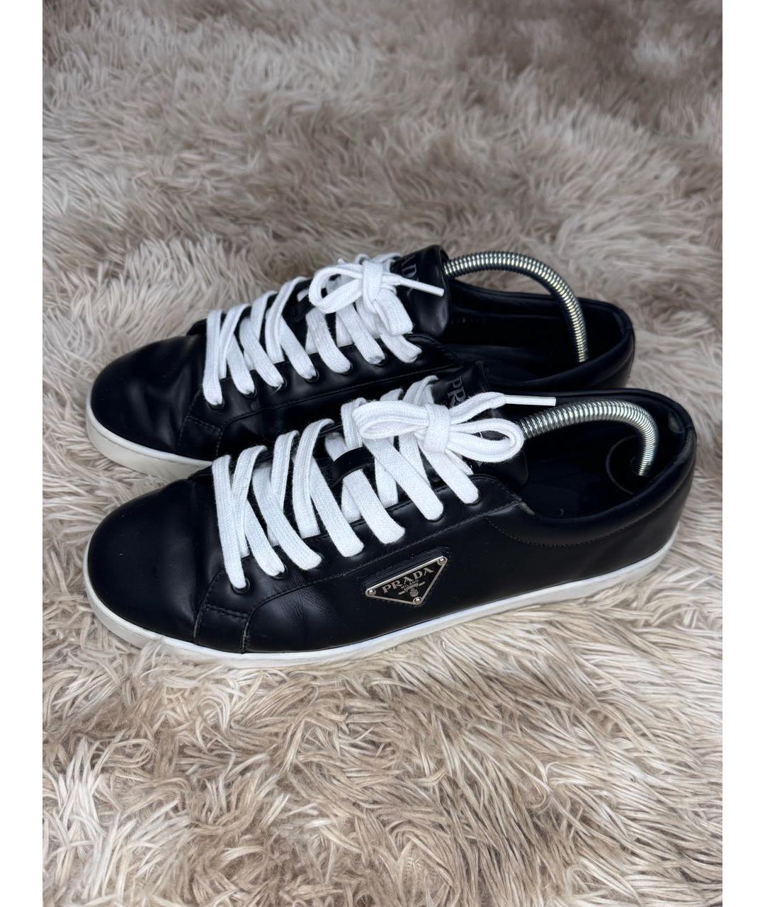 PRADA Черные кожаные низкие кроссовки / кеды, фото 4