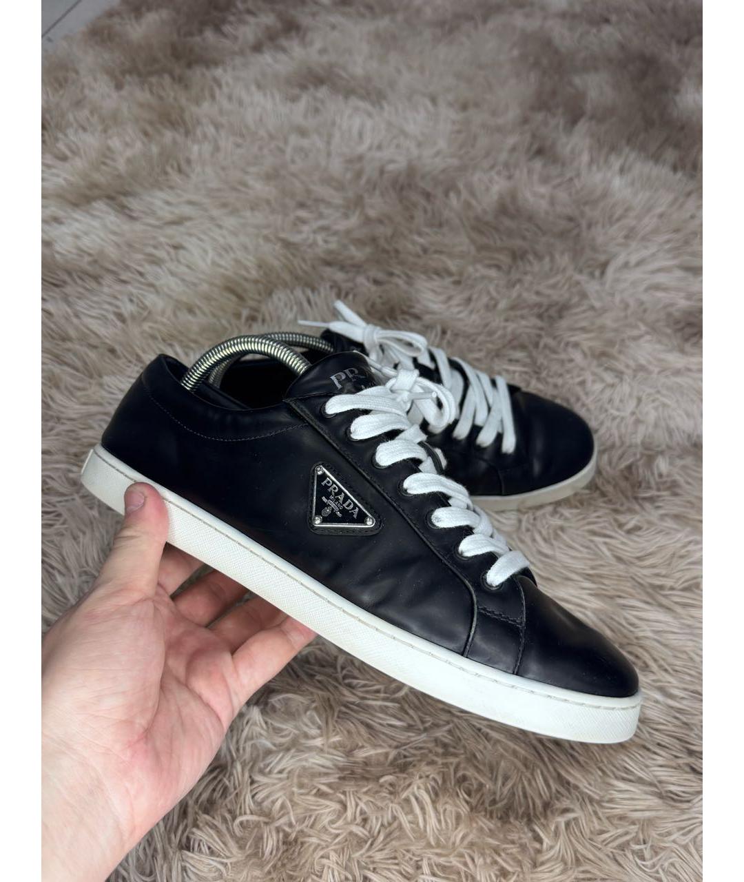 PRADA Черные кожаные низкие кроссовки / кеды, фото 9