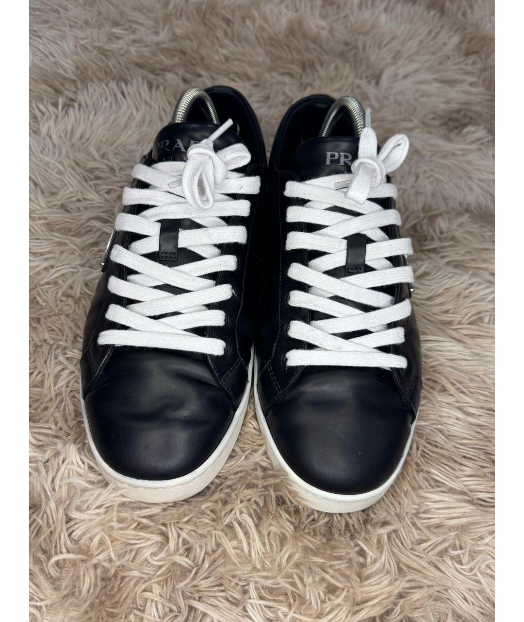 PRADA Черные кожаные низкие кроссовки / кеды, фото 5