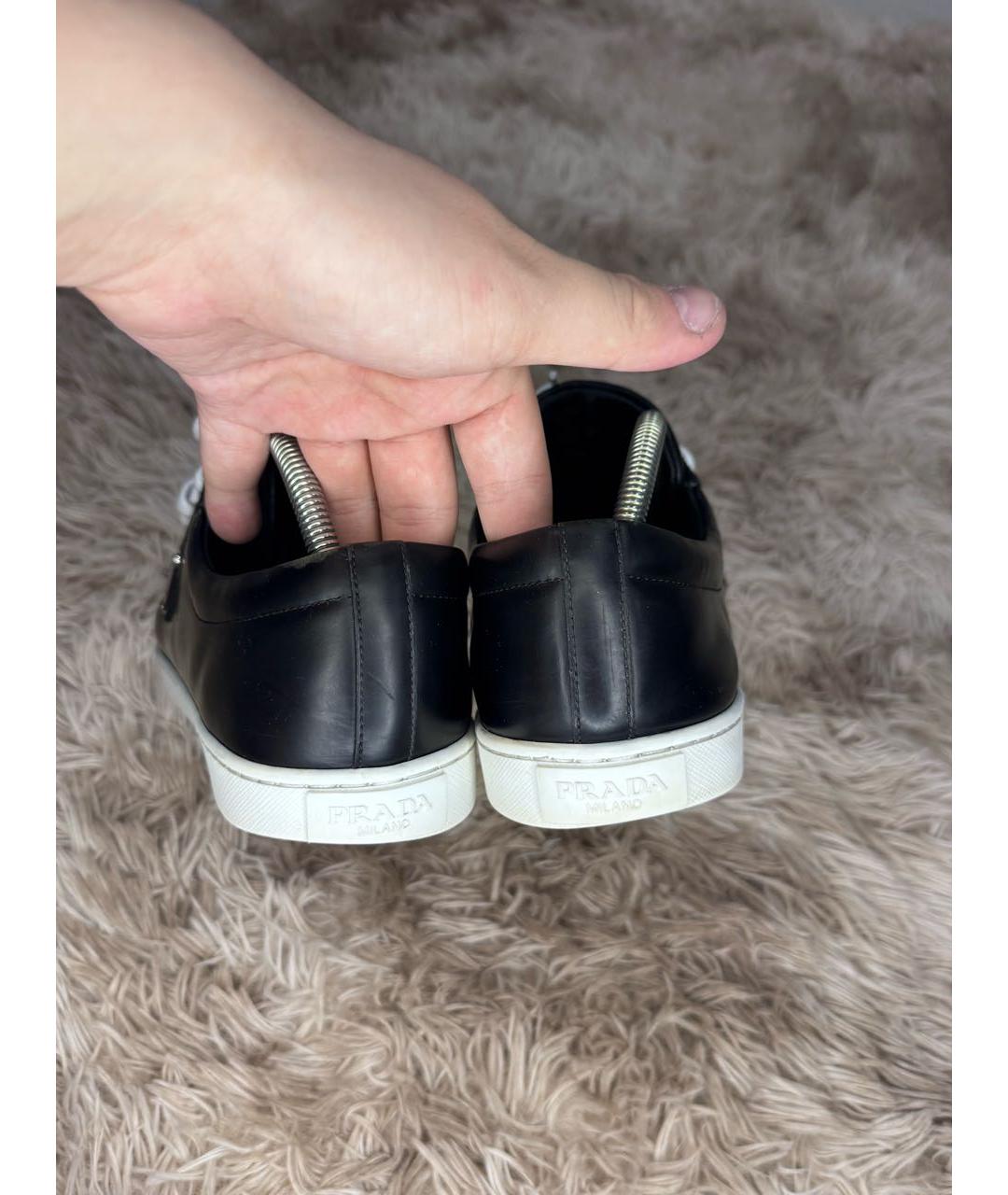 PRADA Черные кожаные низкие кроссовки / кеды, фото 7