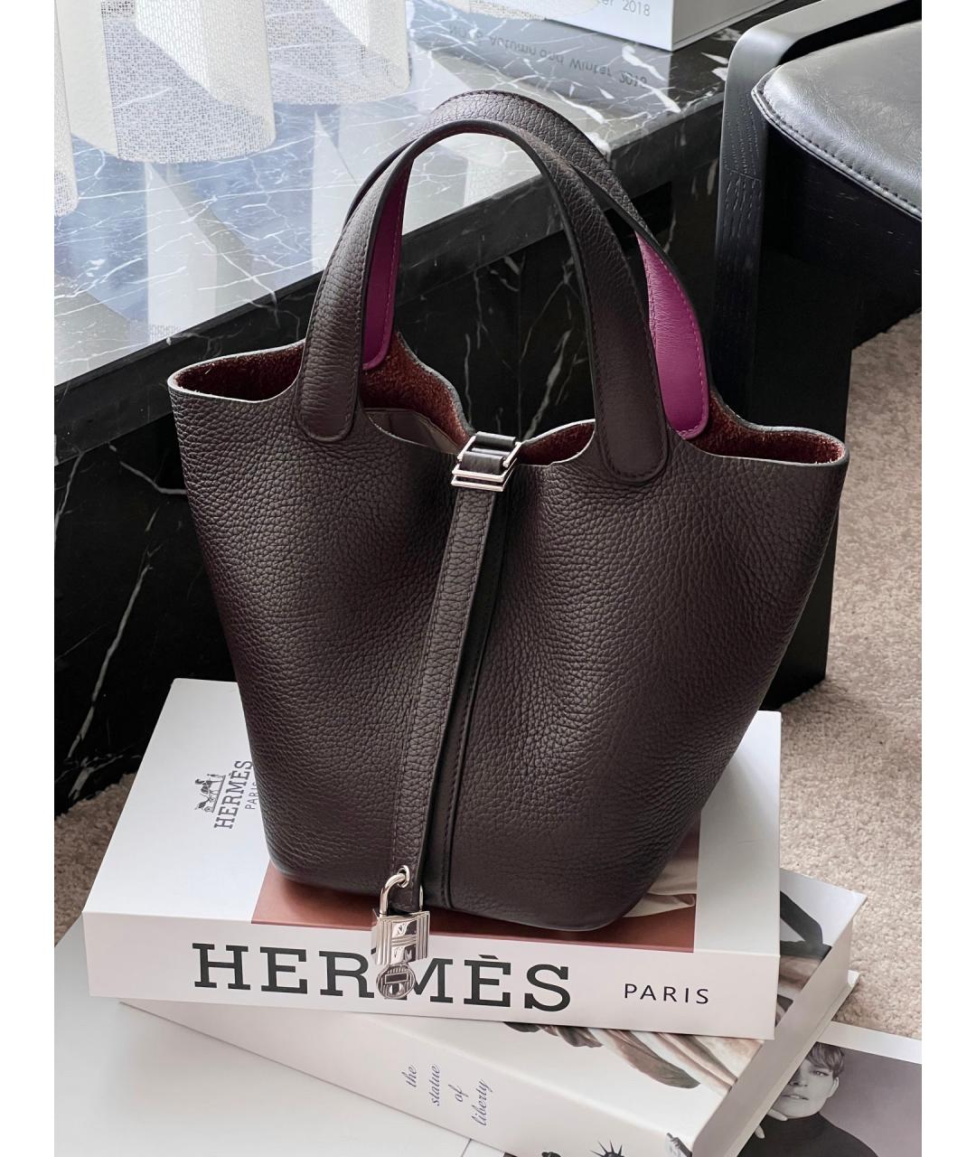 HERMES Фиолетовая кожаная сумка с короткими ручками, фото 7