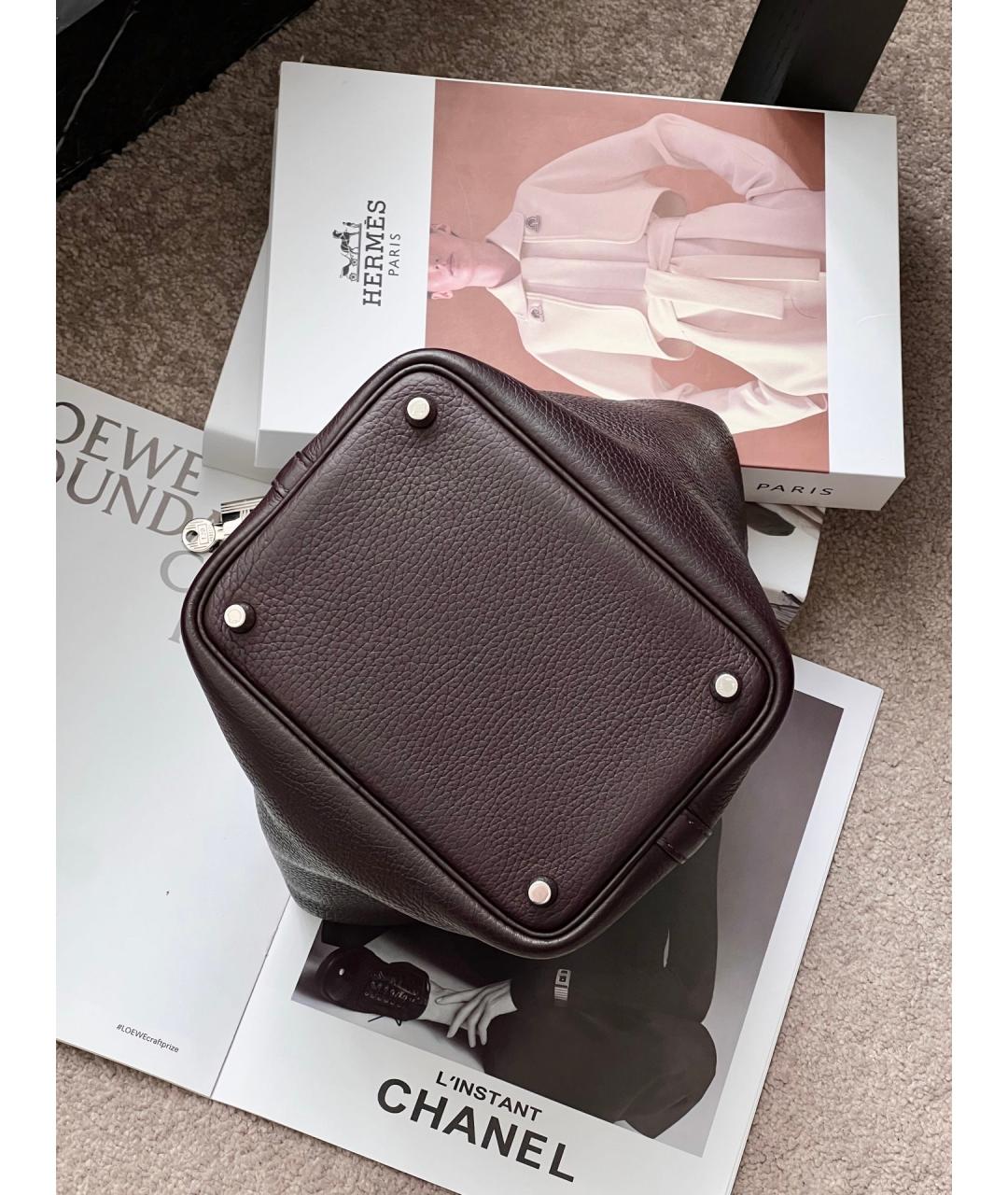 HERMES Фиолетовая кожаная сумка с короткими ручками, фото 3