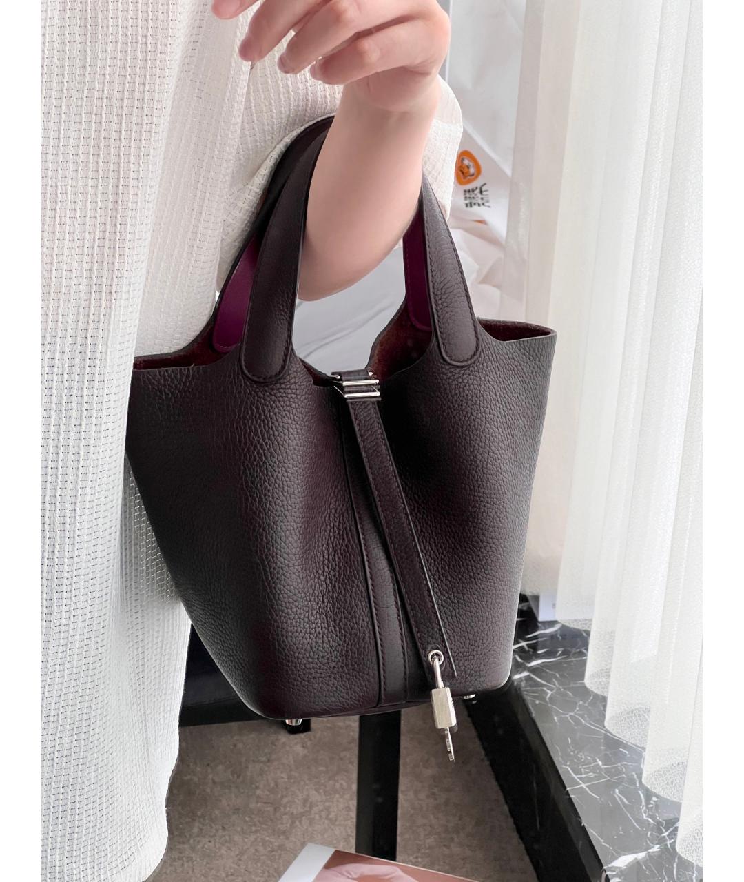 HERMES Фиолетовая кожаная сумка с короткими ручками, фото 6