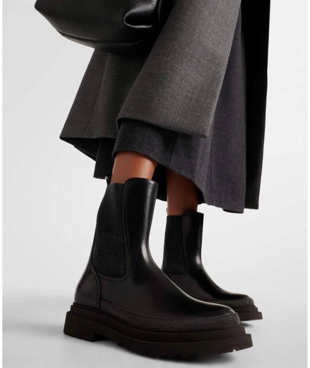 BRUNELLO CUCINELLI Черные кожаные полусапоги, фото 2