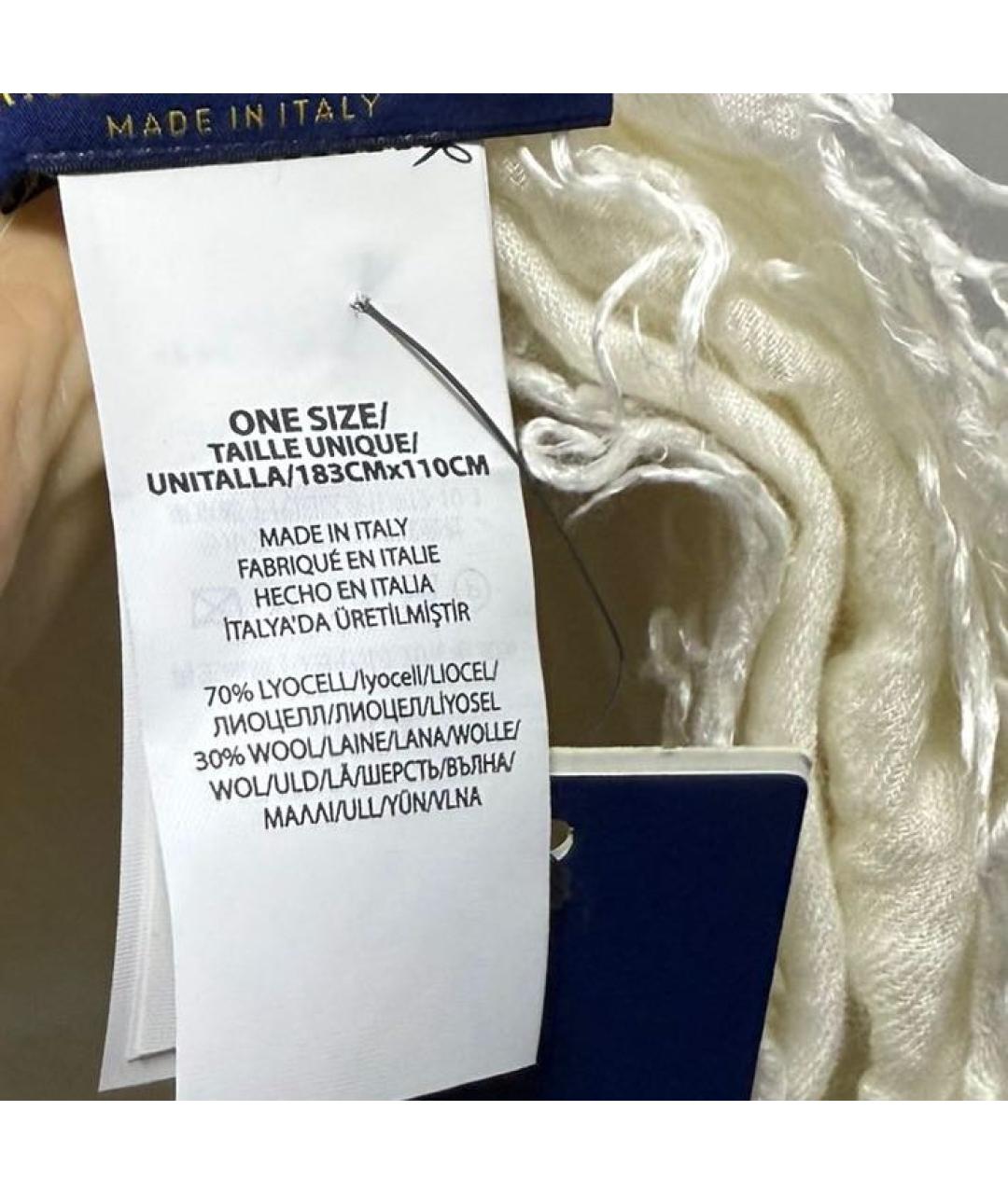 POLO RALPH LAUREN Белый шерстяной платок, фото 5