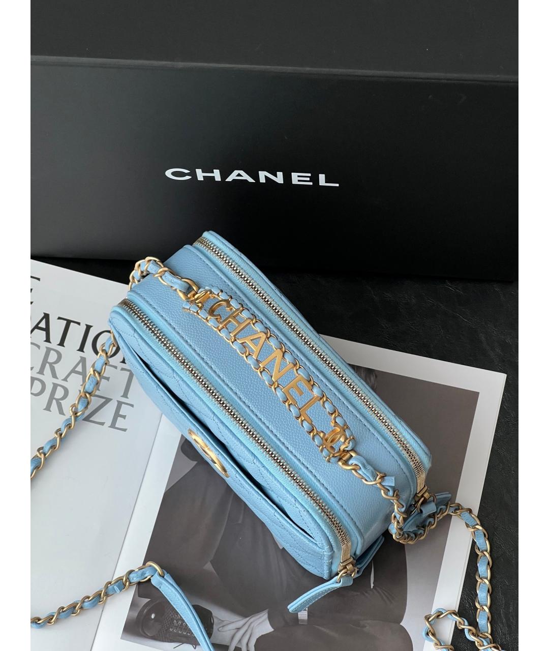 CHANEL Голубая кожаная сумка через плечо, фото 6