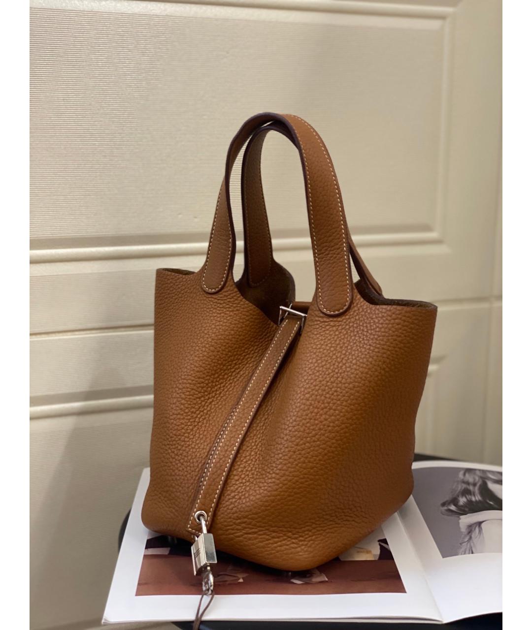 HERMES Коричневая кожаная сумка с короткими ручками, фото 5