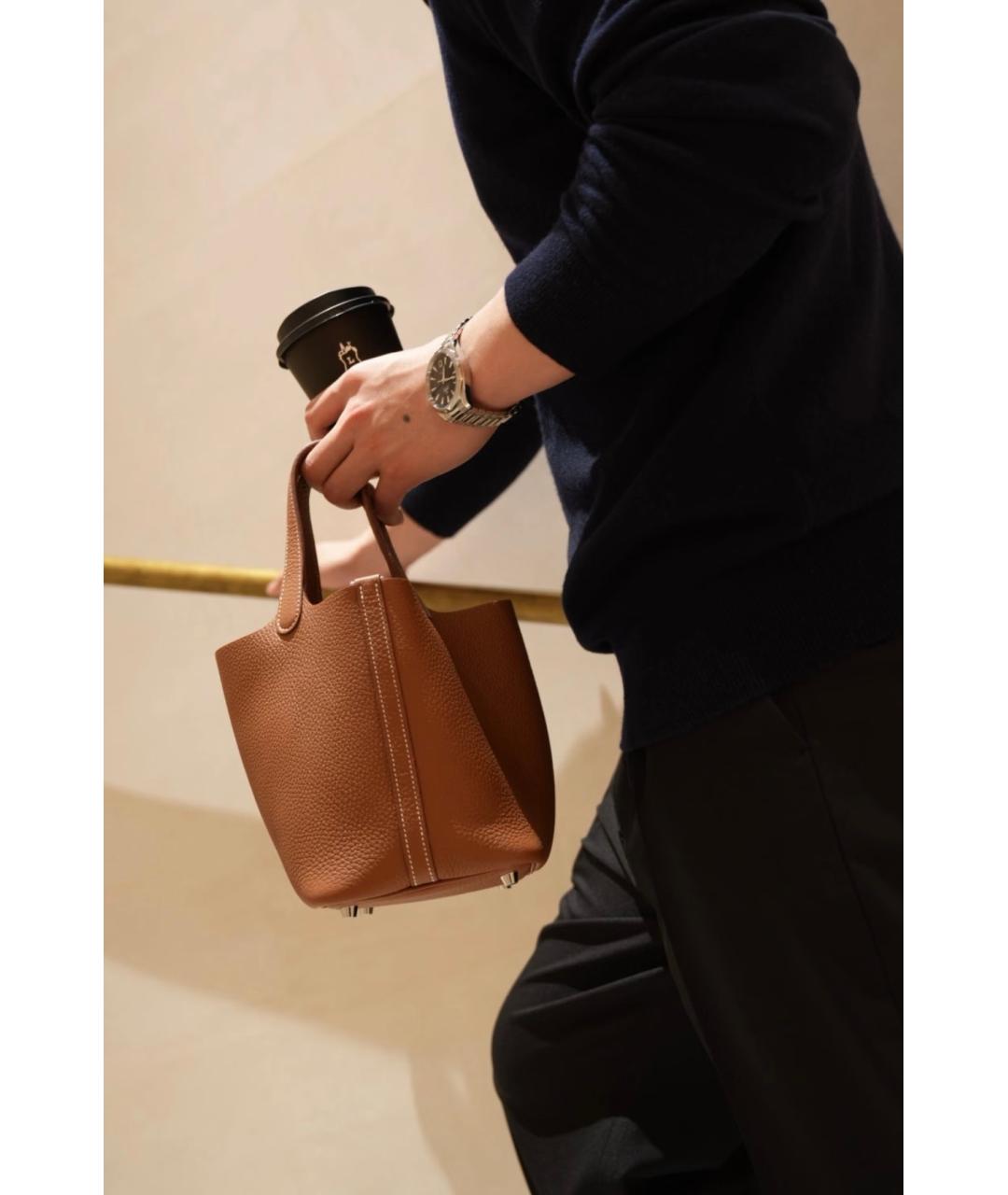 HERMES Коричневая кожаная сумка с короткими ручками, фото 2