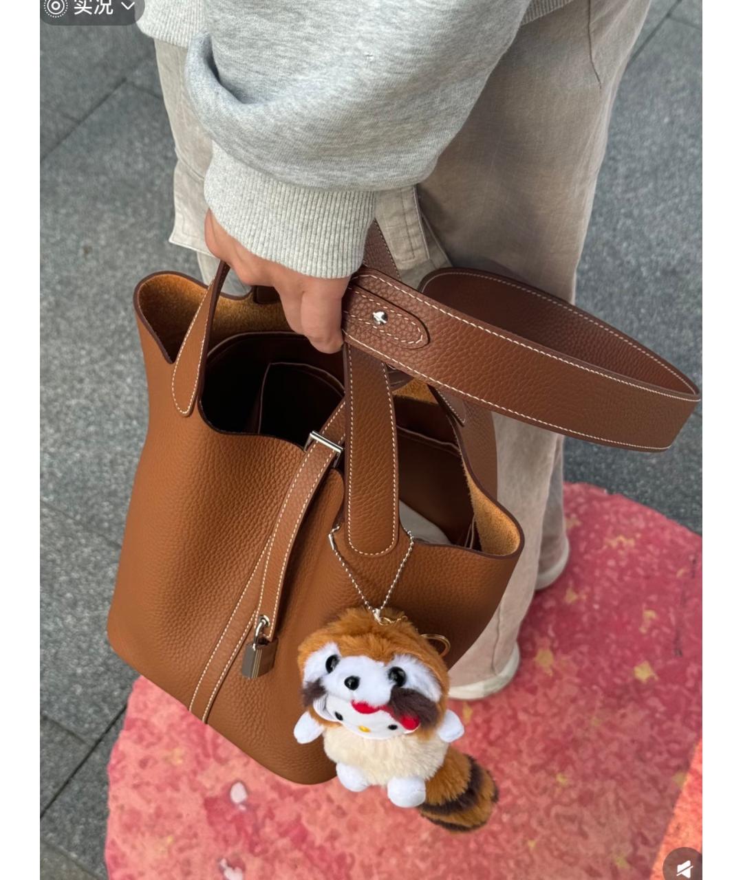 HERMES Коричневая кожаная сумка с короткими ручками, фото 4