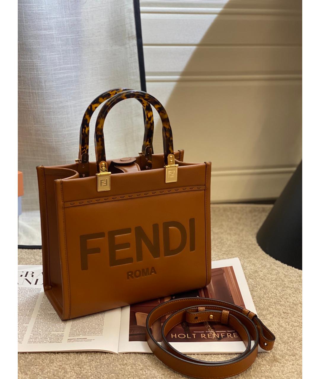 FENDI Коричневая кожаная сумка тоут, фото 9