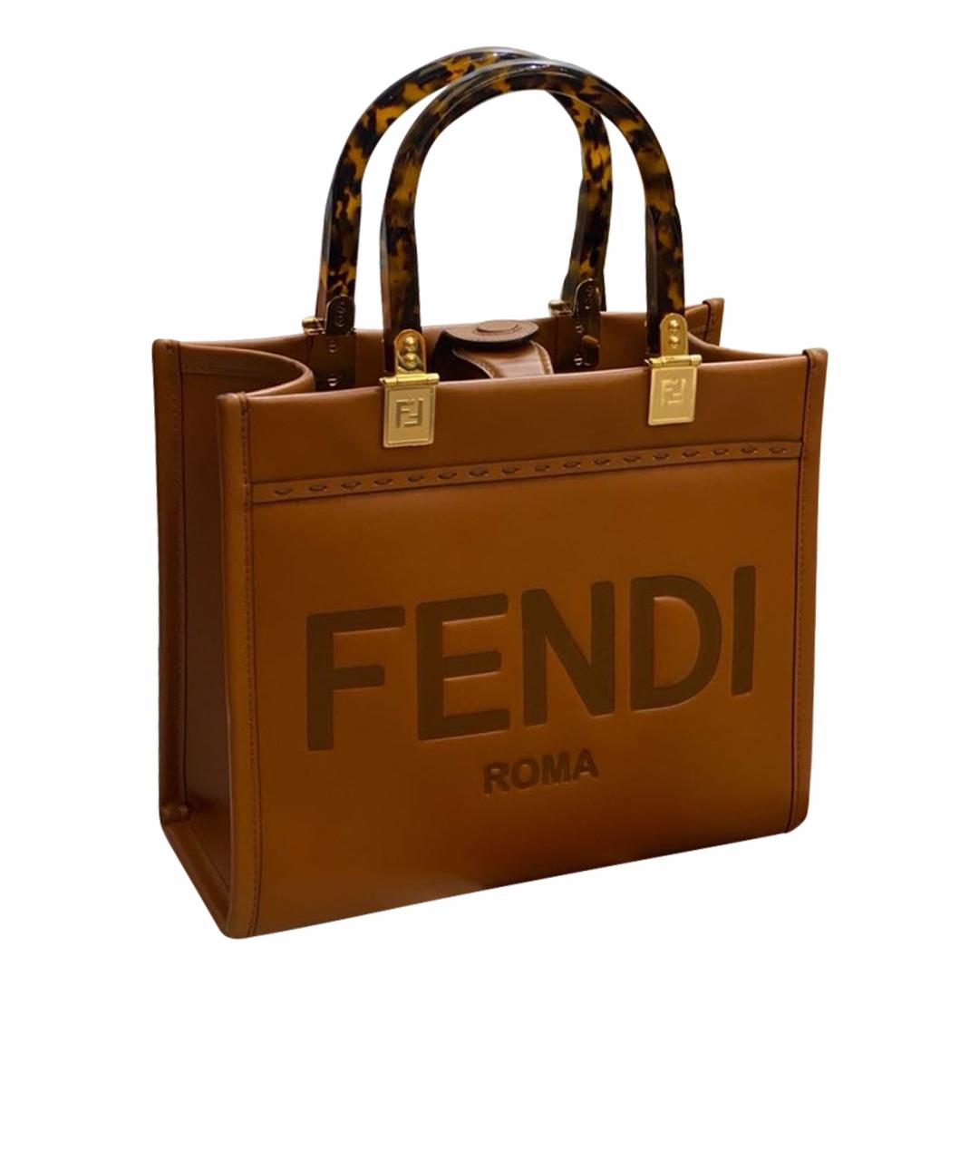 FENDI Коричневая кожаная сумка тоут, фото 1
