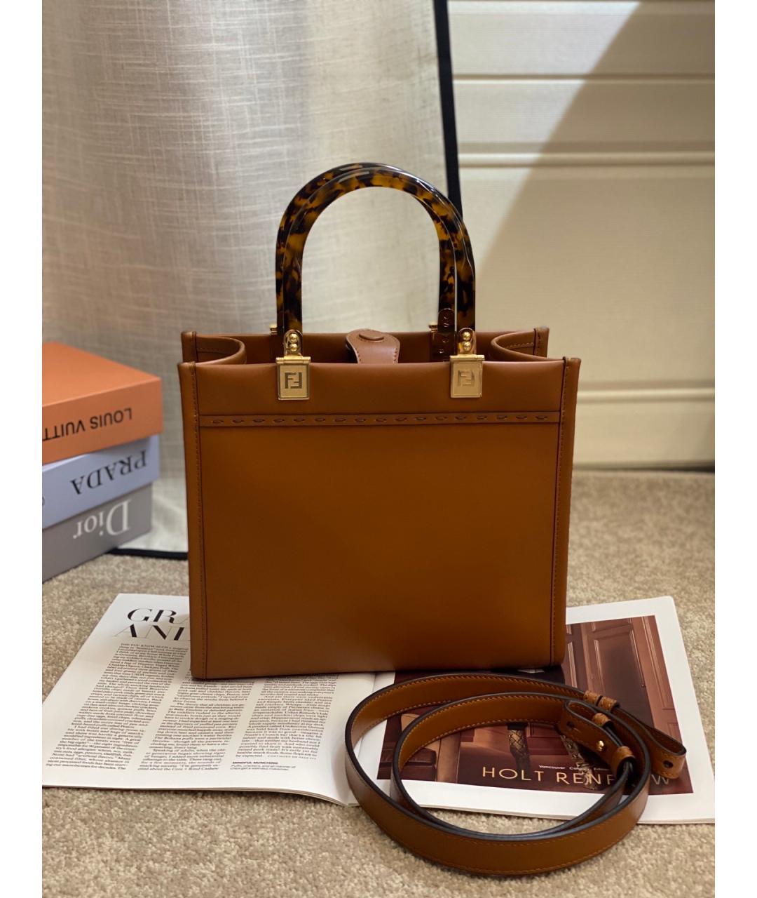 FENDI Коричневая кожаная сумка тоут, фото 2