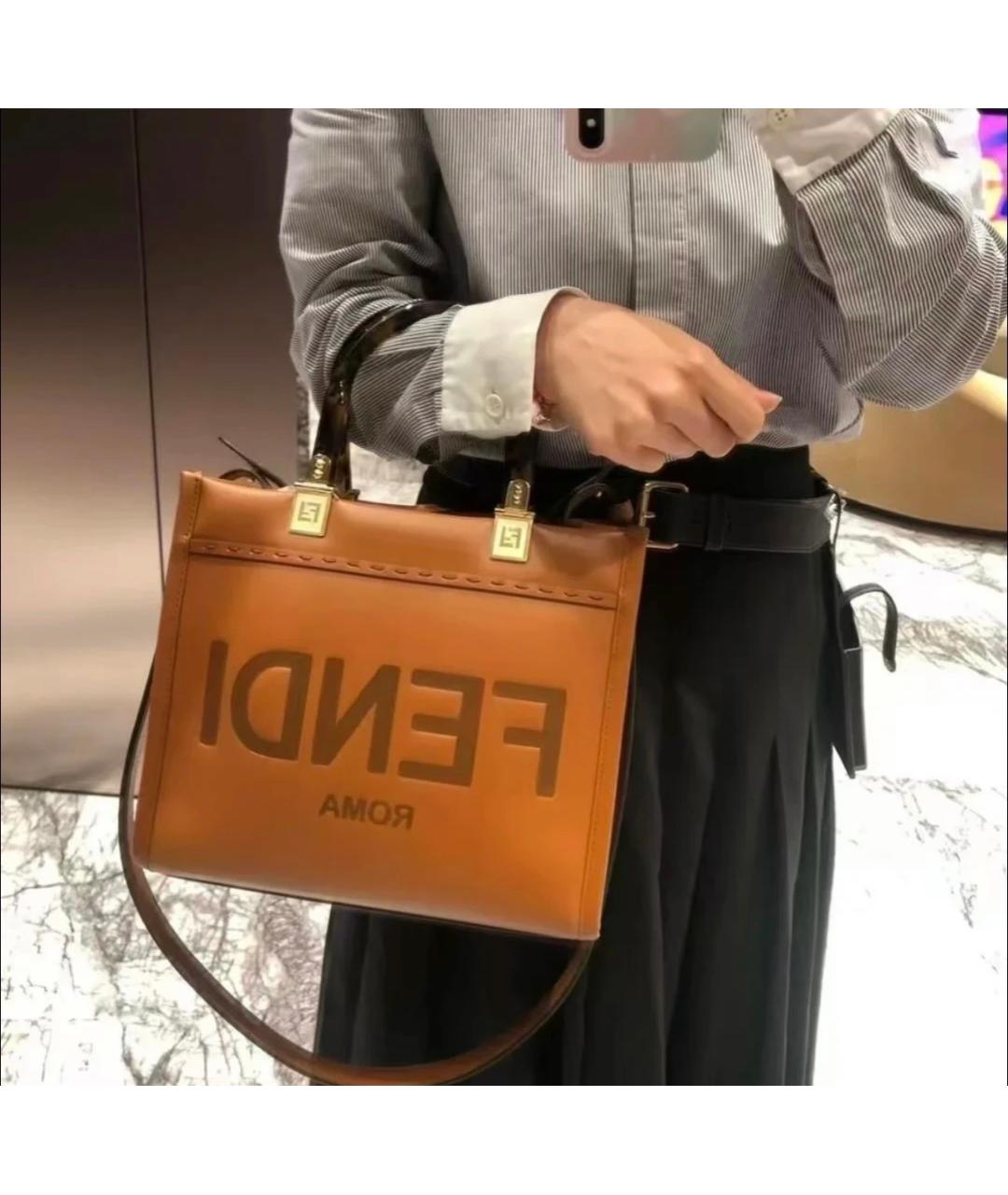 FENDI Коричневая кожаная сумка тоут, фото 8