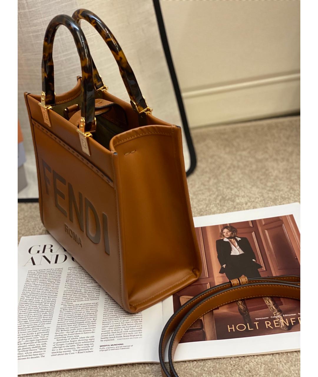 FENDI Коричневая кожаная сумка тоут, фото 4