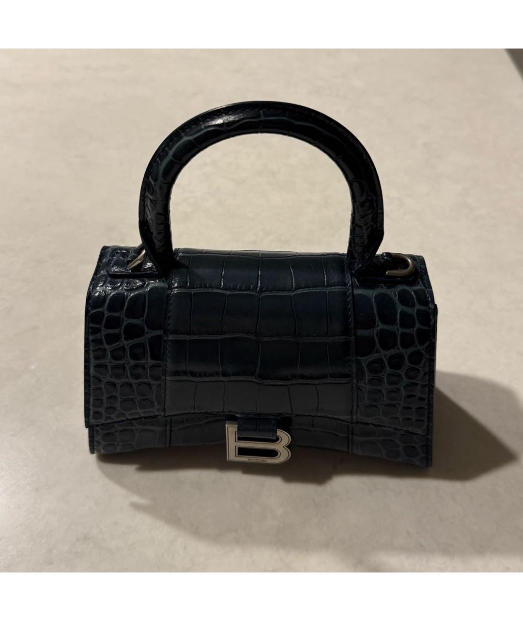 BALENCIAGA Темно-синяя кожаная сумка с короткими ручками, фото 4