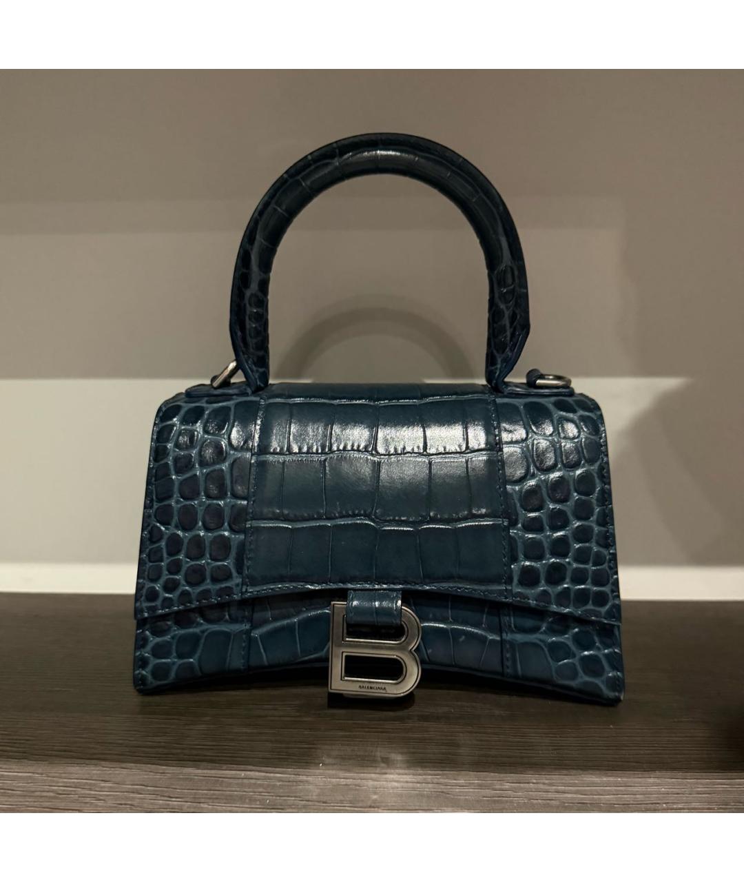 BALENCIAGA Темно-синяя кожаная сумка с короткими ручками, фото 3