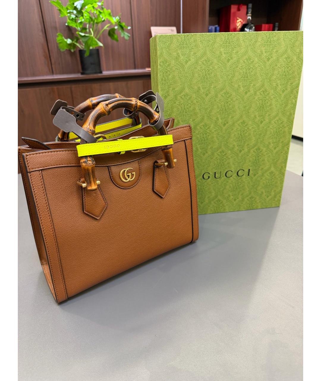 GUCCI Коричневая кожаная сумка тоут, фото 6